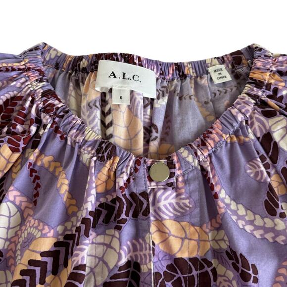 A.L.C. Rosanna Purple Paisley Print Cotton Mini Dress Women’s Size 6 - Picture 3 of 8